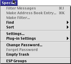 Eudora 5 Mac - Special Menu
