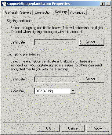 Outlook Express 5 (Win) Security Properties