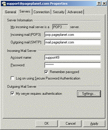 Outlook Express 5 (Win) Servers Properties