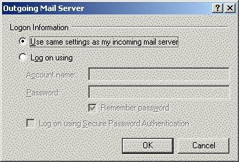 Outlook Express 5 (Win) SMTP Settings